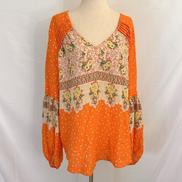 Anthropologie Maeve Top MEDIUM Ceresco Mixed Print Peasant Puff Sleeve Blouse - Picture 2 of 8